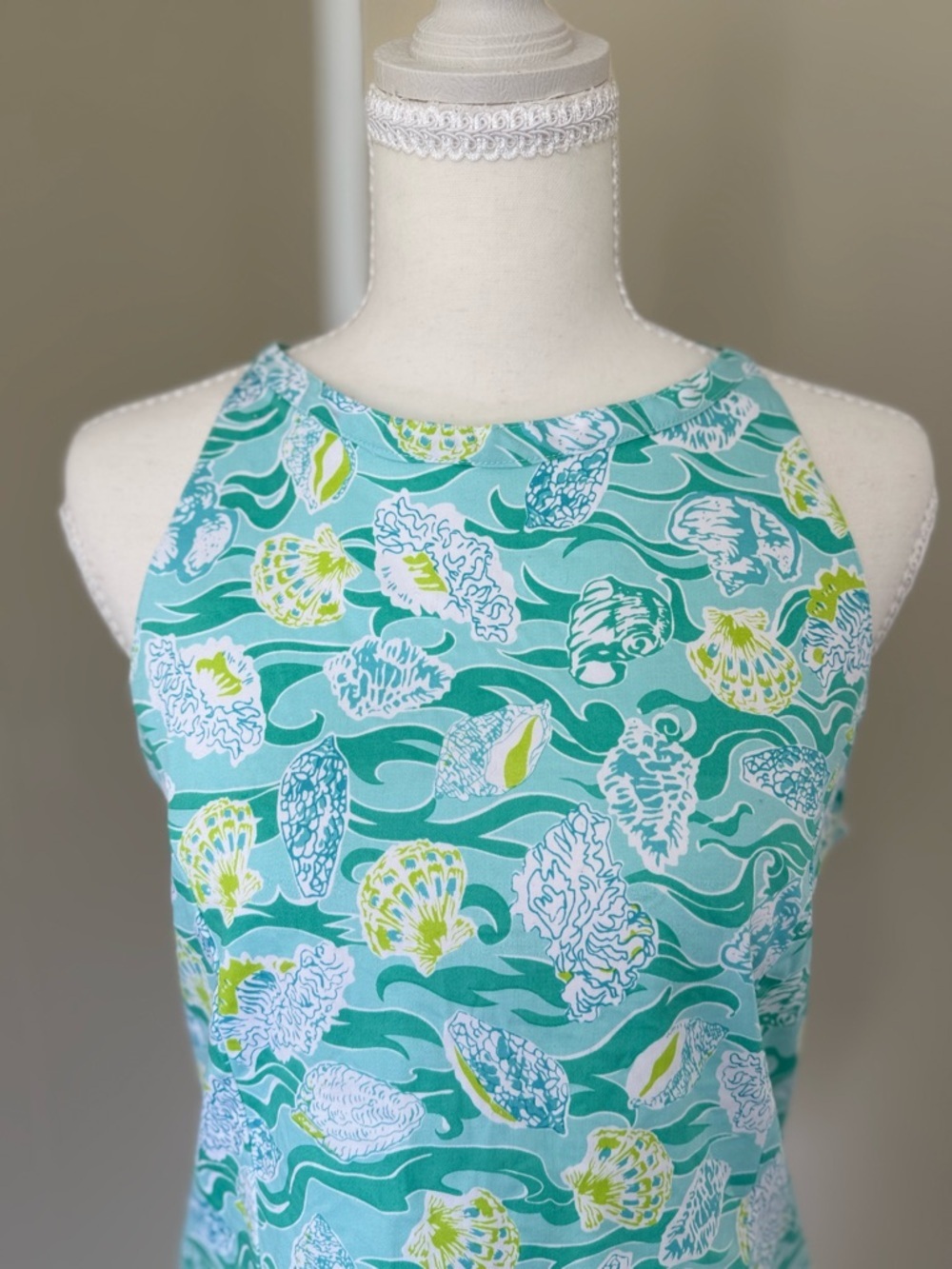 Key West Sleeveless Tank Top Mint Shell-Print High Neck Golf Tennis Seashells 10
